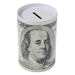 Tirelire cylindrique motif billet de banque