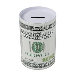 Tirelire cylindrique motif billet de banque