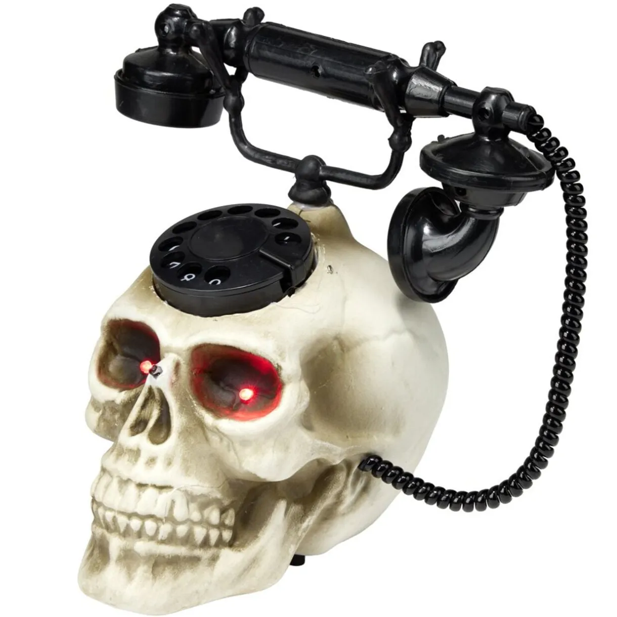 Téléphone tête de mort Halloween LED détecteur mouvement son et lumière 19x22xH25cm < Gifi New