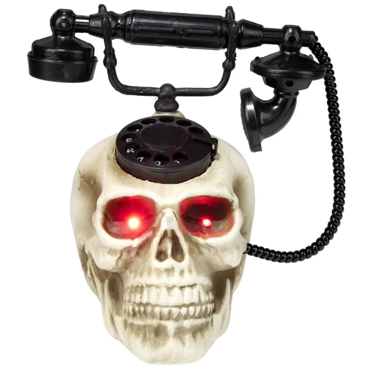 Téléphone tête de mort Halloween LED détecteur mouvement son et lumière 19x22xH25cm < Gifi New