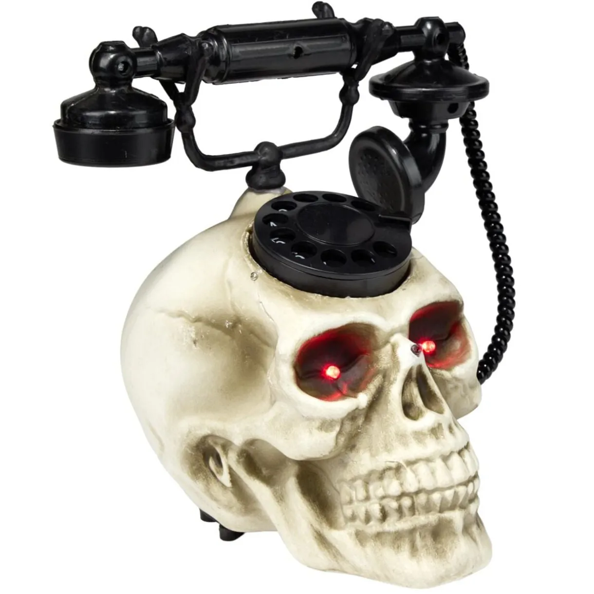 Téléphone tête de mort Halloween LED détecteur mouvement son et lumière 19x22xH25cm < Gifi New