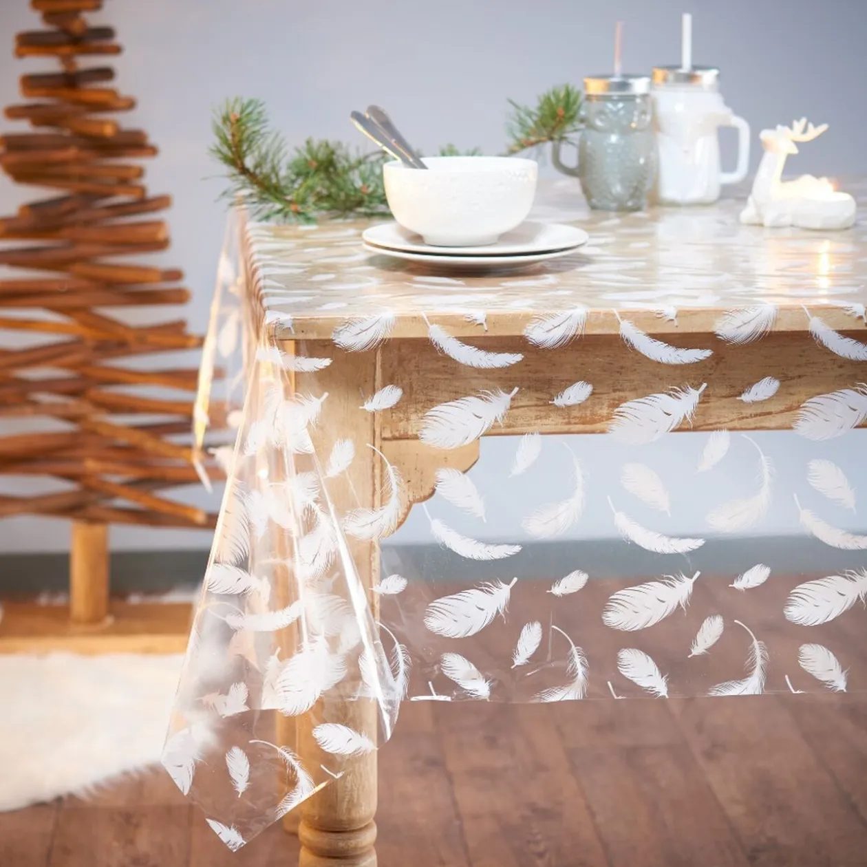 Toile cirée au mètre motif plumes