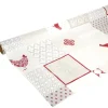 Toile cirée au mètre PVC motif carreau de ciment et poule beige rouge L140cm