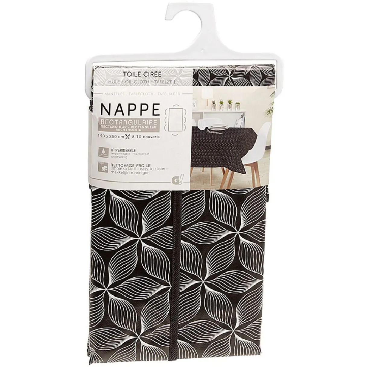 Toile cirée rectangulaire imprimée fleur pvc noir et blanc < Gifi Best