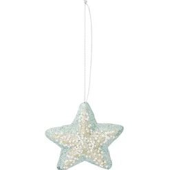 Étoile à suspendre pailleté bleu 7,5x7,5cm