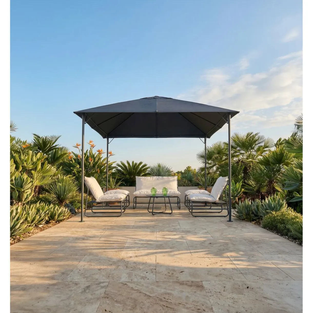 Tonnelle carrée Noumea 9m² gris anthracite 300x300xH260cm < Gifi Hot