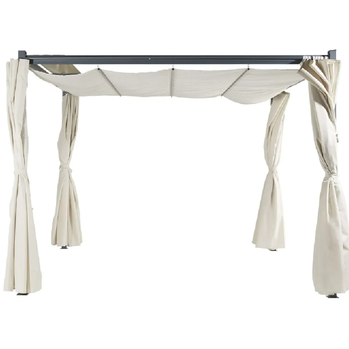 Tonnelle carrée Rome toit rétractable et rideaux écru UPF50+ 285x285xH220cm 8,1m² < Gifi Clearance