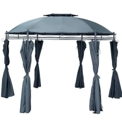 Tonnelle de jardin ronde Mathias 6 pieds métal et tissu gris UPF50+ Ø350xH270cm < Gifi Sale
