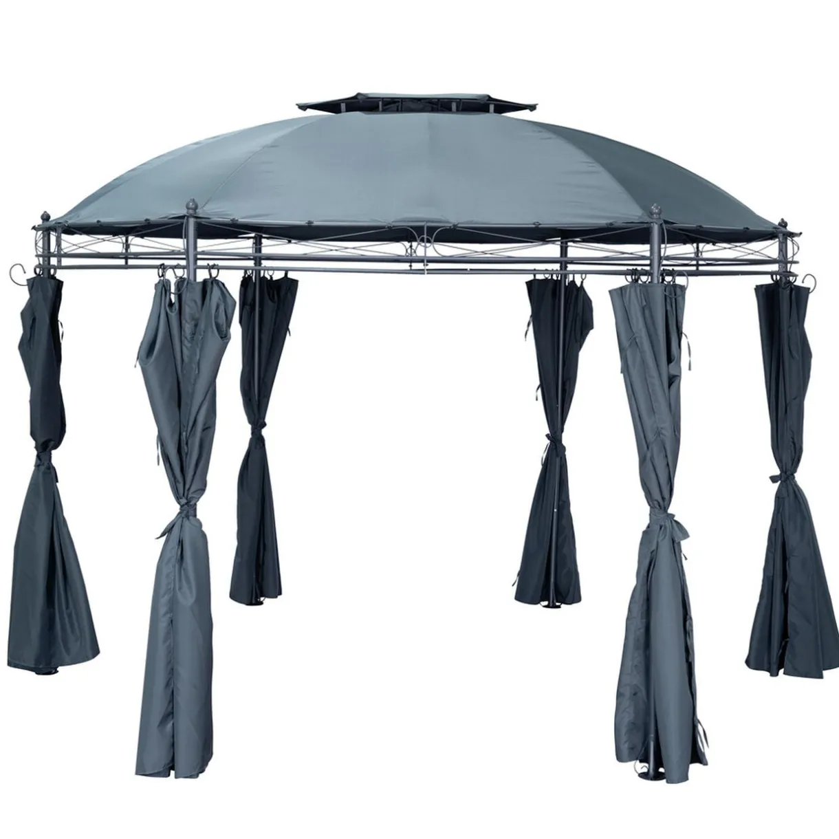 Tonnelle de jardin ronde Mathias 6 pieds métal et tissu gris UPF50+ Ø350xH270cm < Gifi Sale