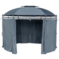 Tonnelle de jardin ronde Mathias 6 pieds métal et tissu gris UPF50+ Ø350xH270cm < Gifi Sale