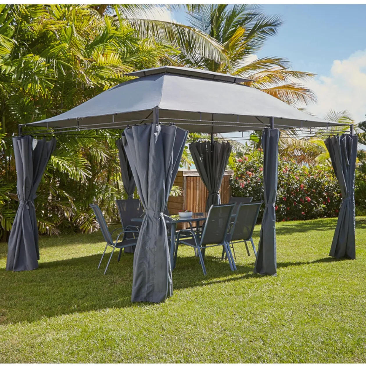 Tonnelle rectangulaire Sicile double toit grise UPF50+ 400x300xH287cm 12m²