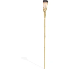 Torche solaire effet flamme 12 LED blanc chaud bambou H120cm < Gifi Best
