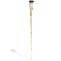 Torche solaire effet flamme 12 LED blanc chaud bambou H120cm < Gifi Best