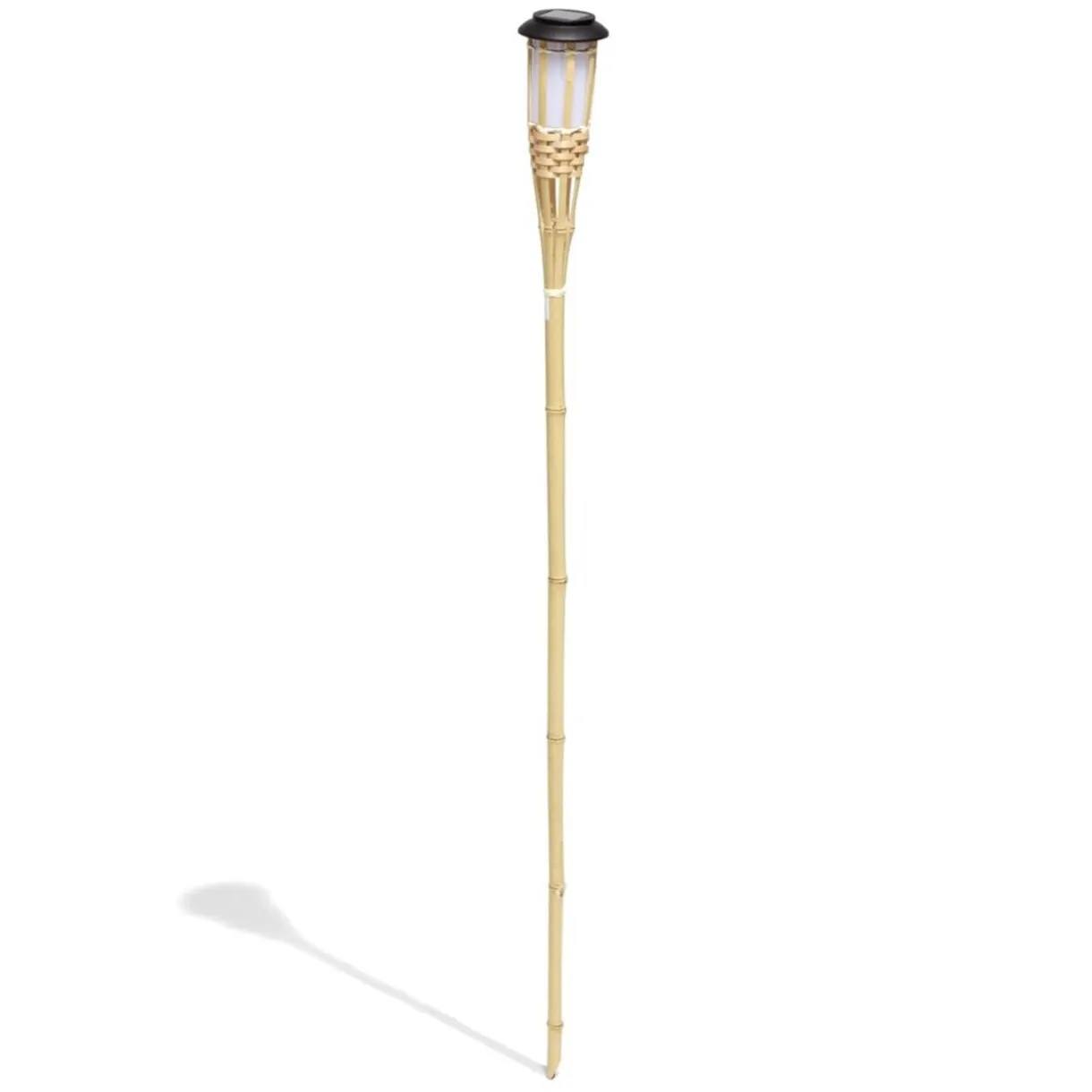 Torche solaire effet flamme 12 LED blanc chaud bambou H120cm < Gifi Best