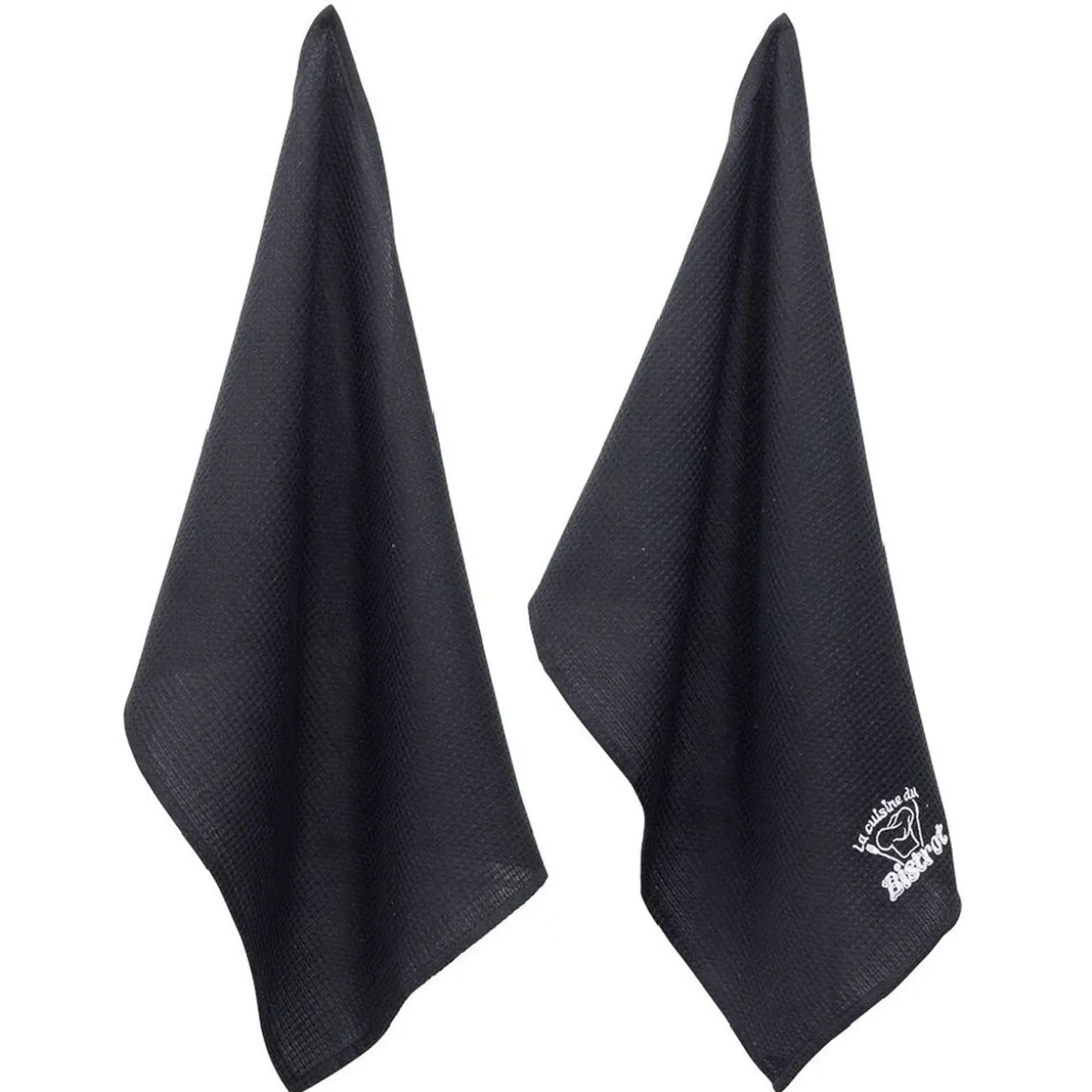Torchon brodé La cuisine du Bistrot noir x2 - 100% coton 45x70cm