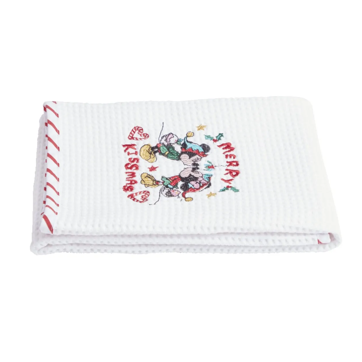Torchon Noël Disney Mickey Minnie nid d'abeille 50x70cm
