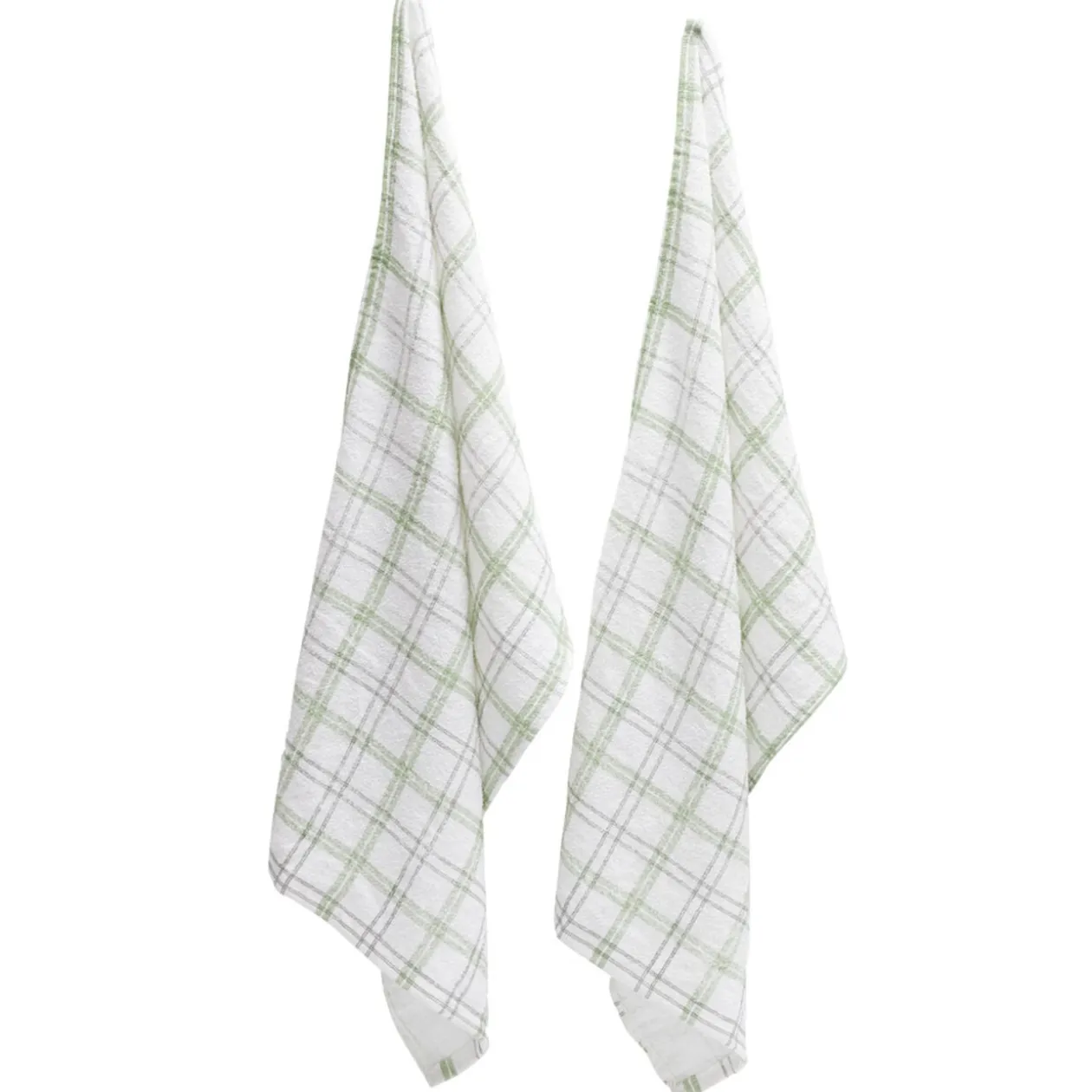 Torchon éponge x2 polycoton quadrillé blanc et vert 38x63cm