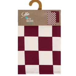 Torchon x2 coton uni et damier rouge prune 45x65cm