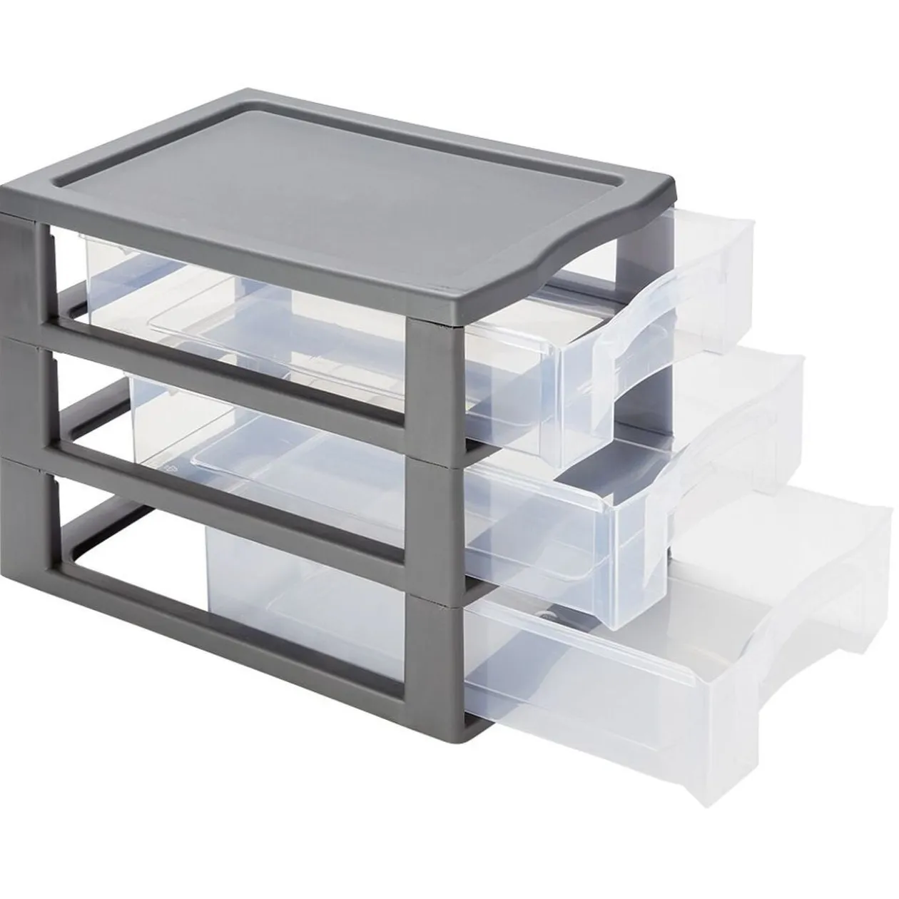 Tour de rangement A4 3 tiroirs grise et transparente 12L