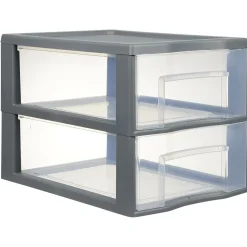 Tour de rangement A4 2 tiroirs grise et transparente 14 L