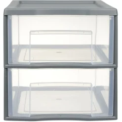 Tour de rangement A4 2 tiroirs grise et transparente 14 L