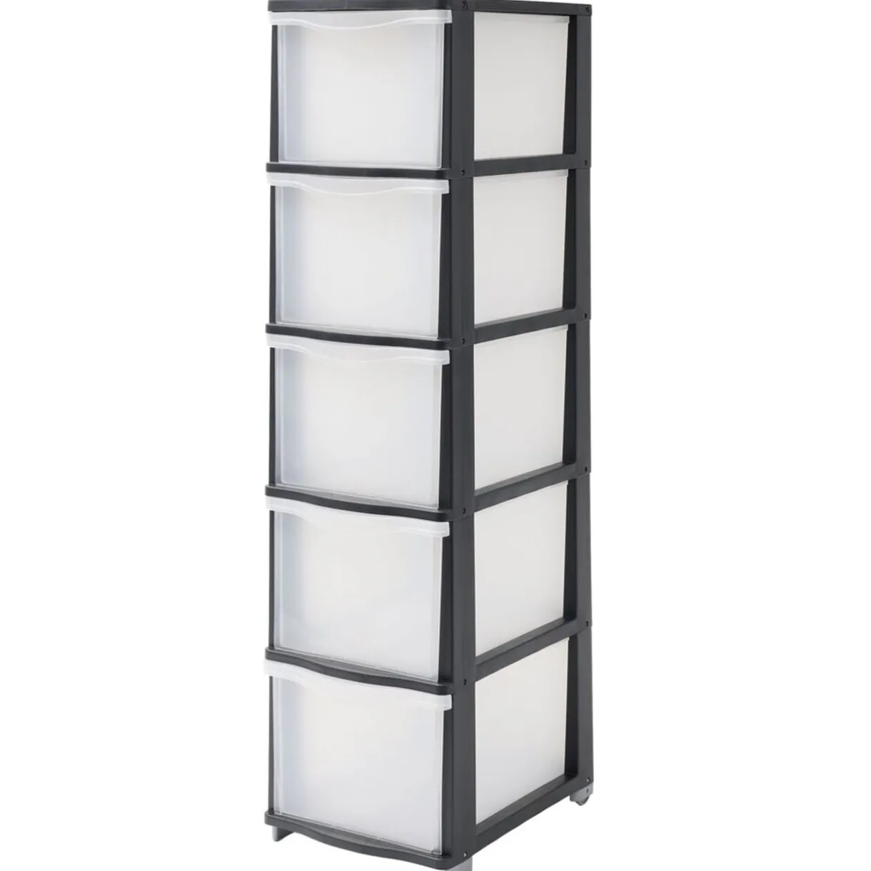 Tour de rangement à tiroirs x5 plastique noir et transparent 27x37xH102,5cm < Gifi Clearance