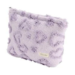 Trousse cosmétique sherpa polycoton relief motif coeur violet 26x19cm