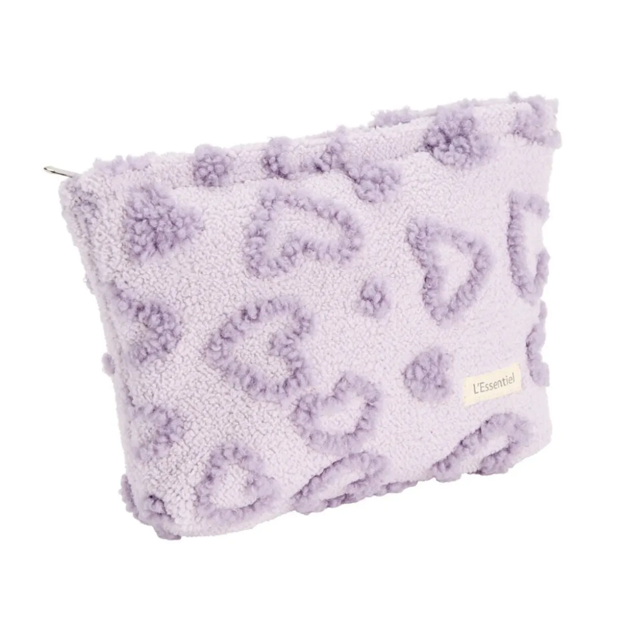 Trousse cosmétique sherpa polycoton relief motif coeur violet 26x19cm