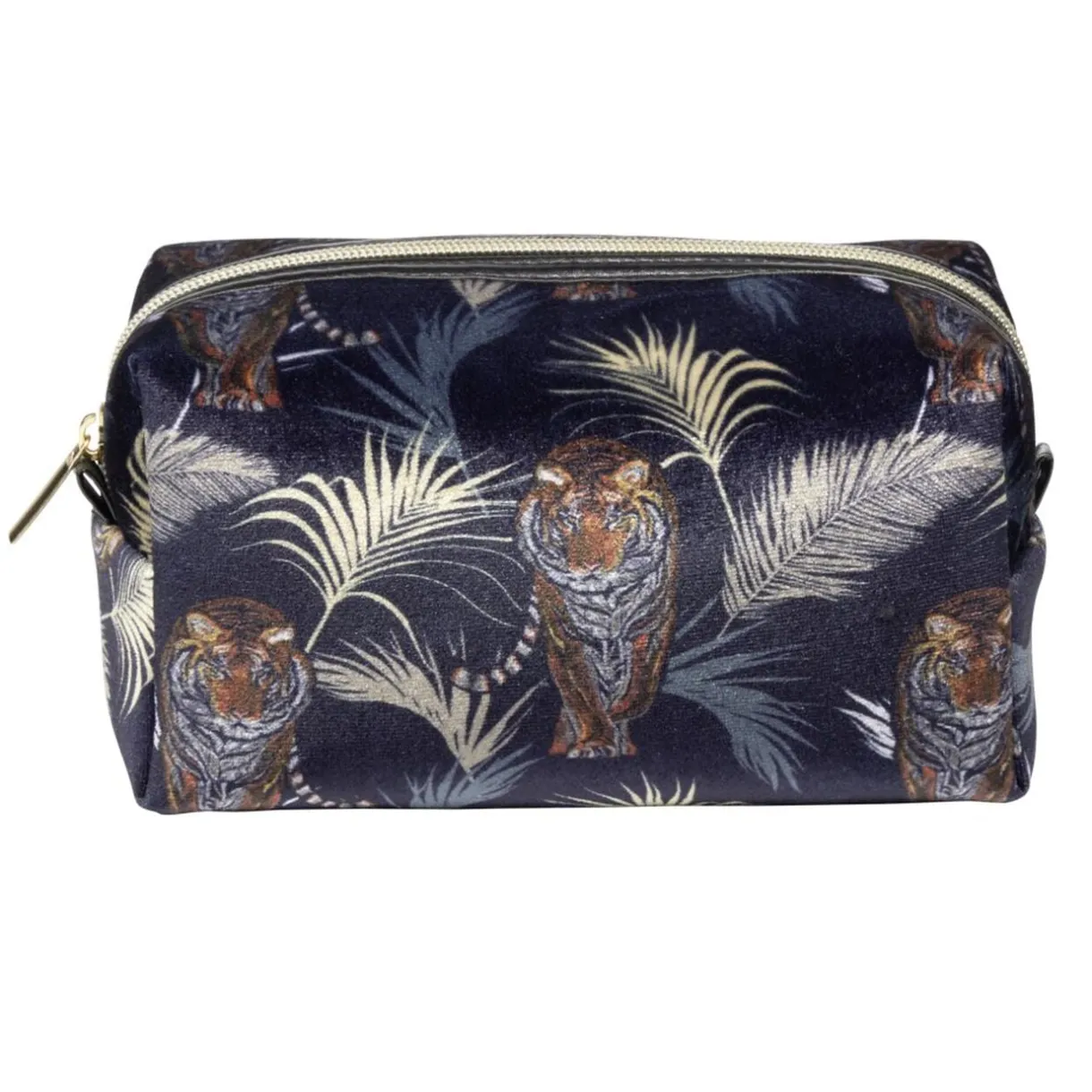 Trousse de toilette bleu marine motif exotique feuillages et tigres 12x10xH9cm < Gifi New