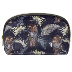 Trousse de toilette bleu marine motif exotique feuillages et tigres 18x7xH10cm
