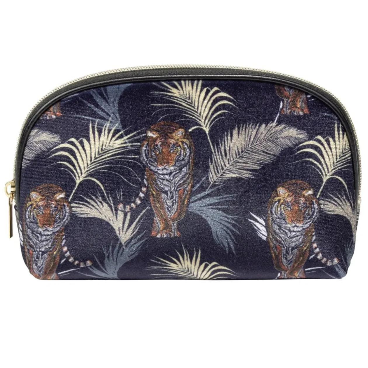 Trousse de toilette bleu marine motif exotique feuillages et tigres 18x7xH10cm