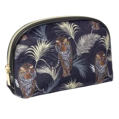 Trousse de toilette bleu marine motif exotique feuillages et tigres 18x7xH10cm