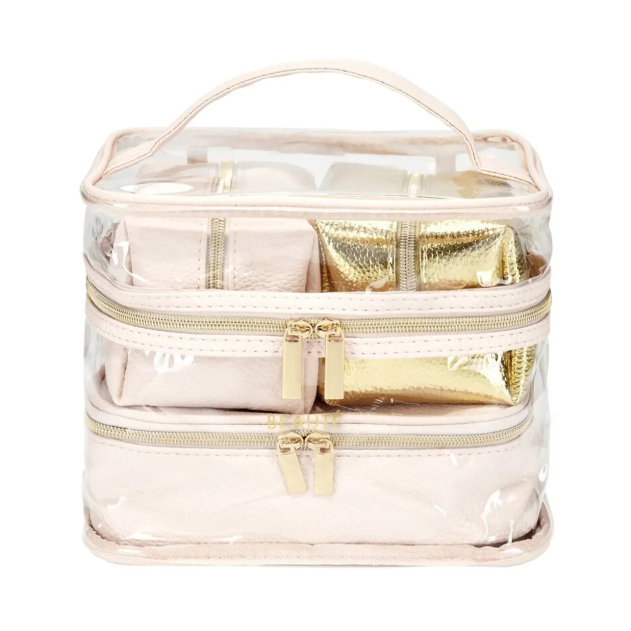 Trousse de toilette 2 compartiments + 3 trousses 22x15xH13cm (3 modèles)