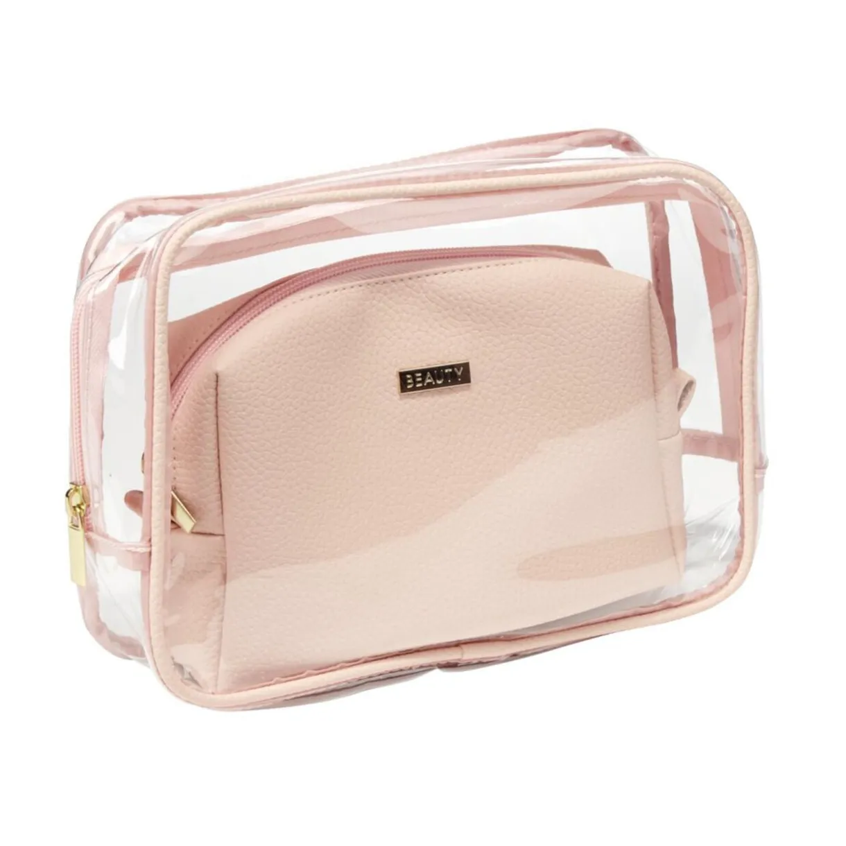Trousse de toilette transparente L23xH16cm avec pochette simili assortie < Gifi New