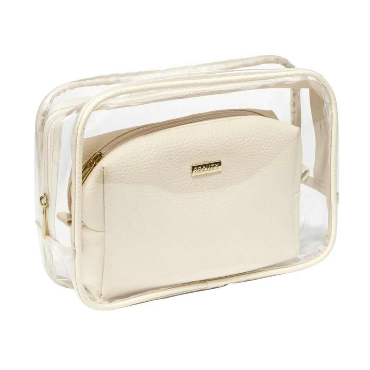 Trousse de toilette transparente L23xH16cm avec pochette simili assortie < Gifi New