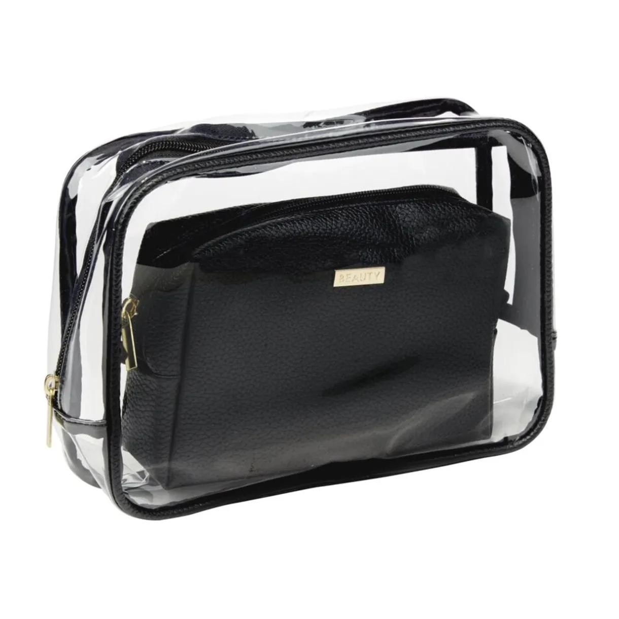 Trousse de toilette transparente L23xH16cm avec pochette simili assortie < Gifi New