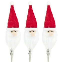 Tête de Père Noël à clipser x3 feutrine rouge et blanc H15cm