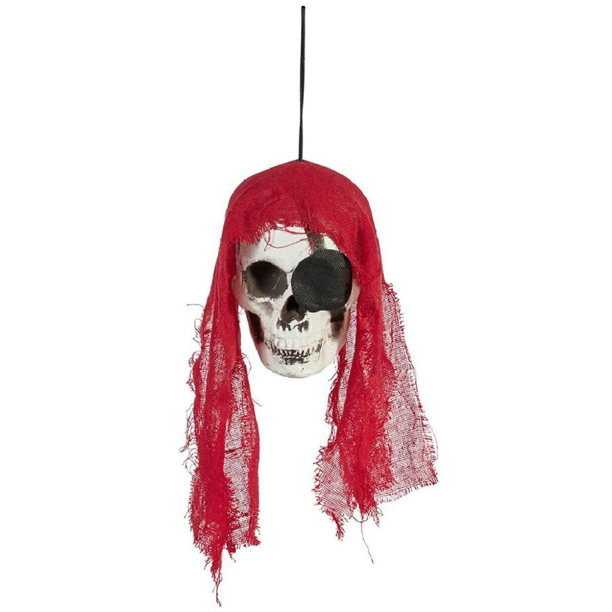Tête squelette pirate à suspendre Halloween rouge ou noir