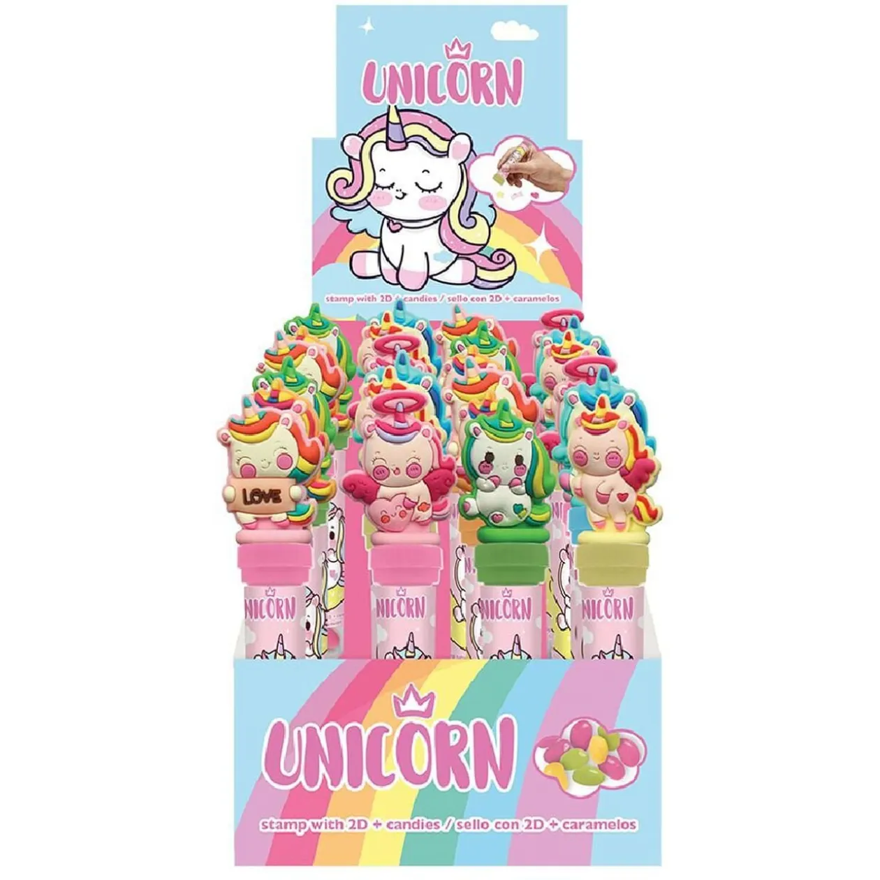 Tube de 20 bonbons Licorne avec capuchon tampon