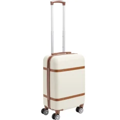Valise cabine 38L plastique ABS beige avec cadenas à combinaison 4 chiffres