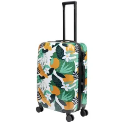 Valise cabine 64L trolley plastique ABS motif tropical avec cadenas 44x26xH67cm