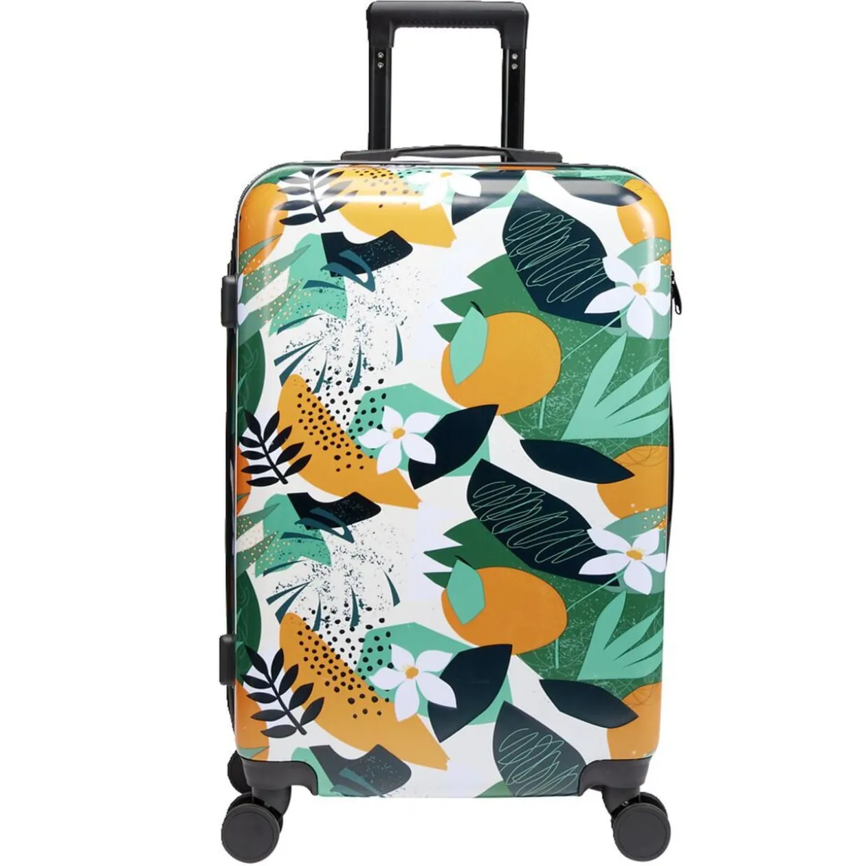 Valise cabine 64L trolley plastique ABS motif tropical avec cadenas 44x26xH67cm