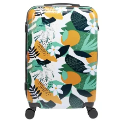 Valise cabine 64L trolley plastique ABS motif tropical avec cadenas 44x26xH67cm