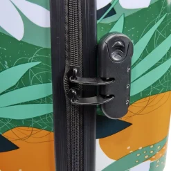 Valise cabine 64L trolley plastique ABS motif tropical avec cadenas 44x26xH67cm