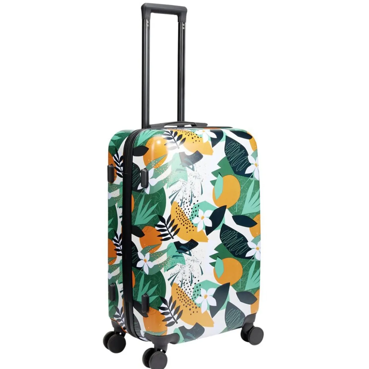 Valise cabine 64L trolley plastique ABS motif tropical avec cadenas 44x26xH67cm