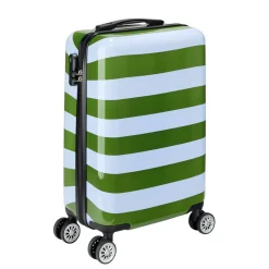 Valise cabine 39L trolley 4 roulettes bayadère rayures bleues et vertes H56,5cm