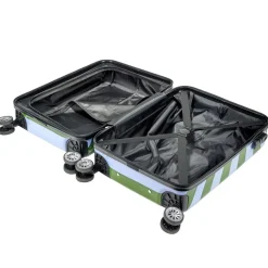 Valise cabine 39L trolley 4 roulettes bayadère rayures bleues et vertes H56,5cm