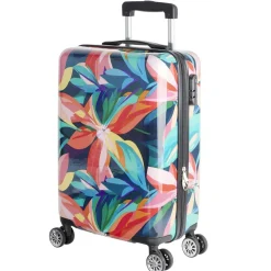 Valise cabine 39L trolley 4 roulettes motif floral tropical 38x28xH56,5cm < Gifi Online