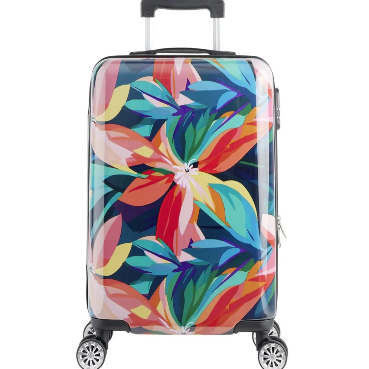 Valise cabine 39L trolley 4 roulettes motif floral tropical 38x28xH56,5cm < Gifi Online