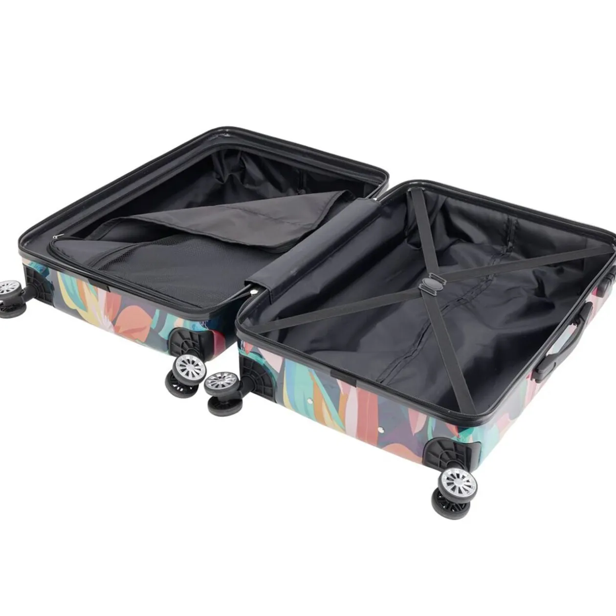 Valise cabine 63L trolley 4 roulettes motif floral tropical 45x26xH66,5cm